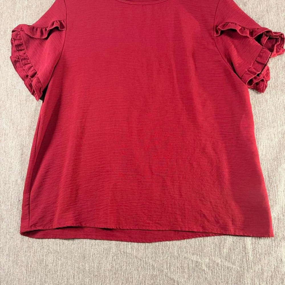 Burgundy Ruffle Short Sleeve Blouse - Size M
